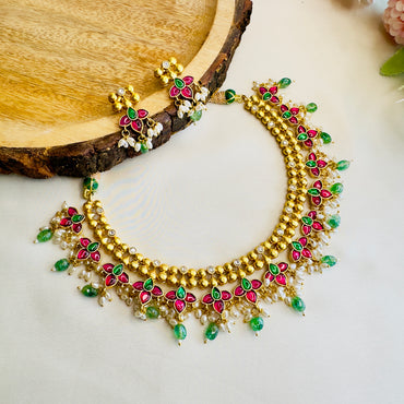 Jadau Ruby Green Necklace Set