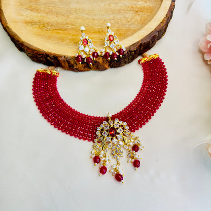 Ruby Pink AD Onyx Beads Necklace Set
