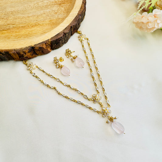 Polki Set with natural rose quartz