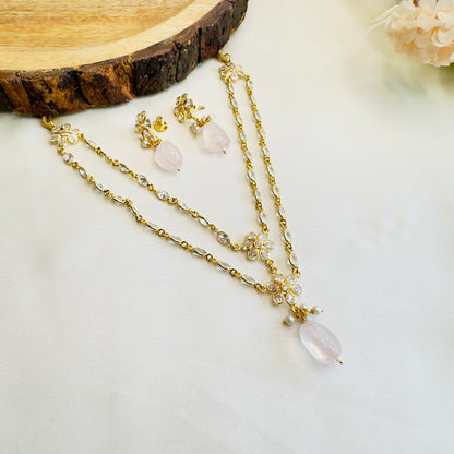 Polki Set with natural rose quartz