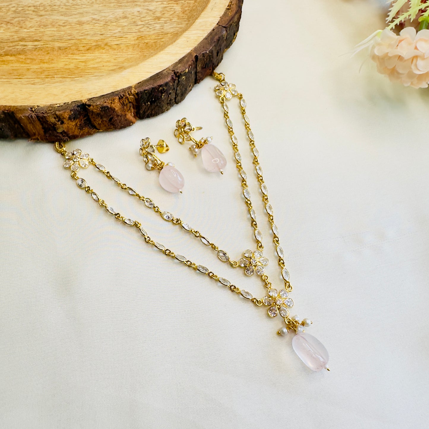 Polki Set with natural rose quartz