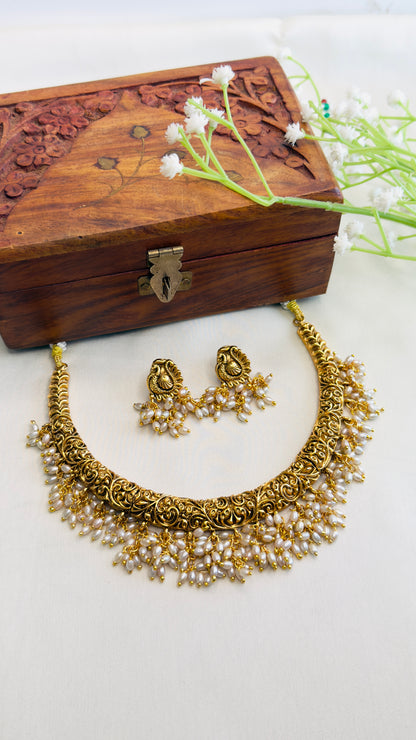 Rice Pearl work Hasli Set
