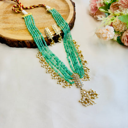 Long Mint Green with AD stone Necklace Set