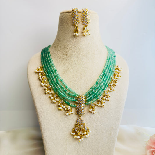 Long Mint Green with AD stone Necklace Set