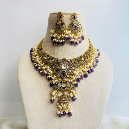 Victorian Polish Purple AD Necklace Set