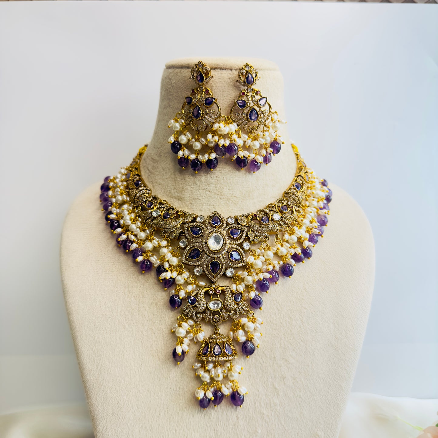 Victorian Polish Purple AD Necklace Set