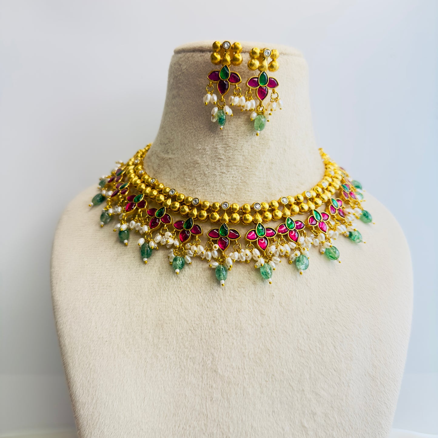 Jadau Ruby Green Necklace Set