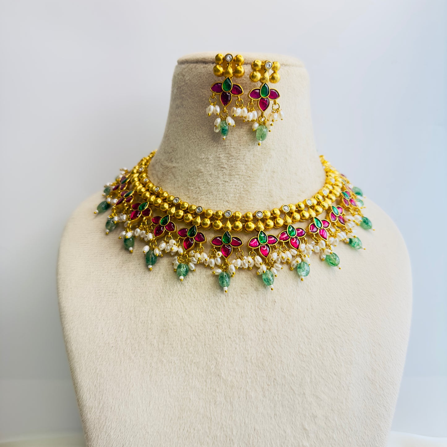 Jadau Ruby Green Necklace Set