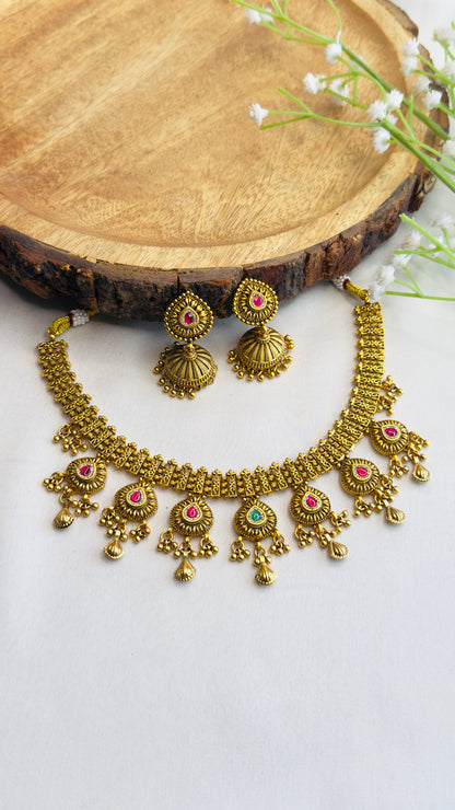 Rajwadi gold look alike Necklace set