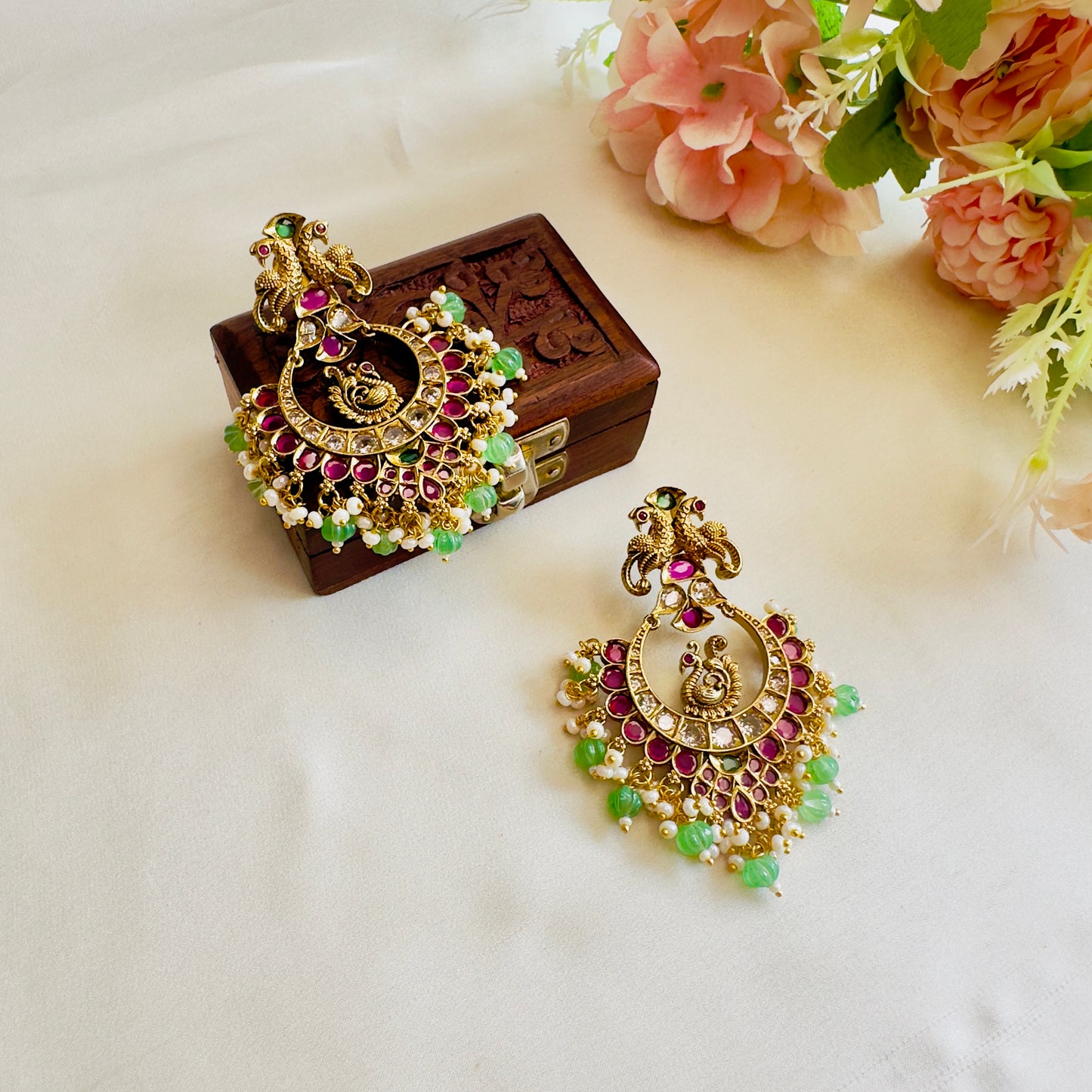 Peacock Design Green Beads Earrings