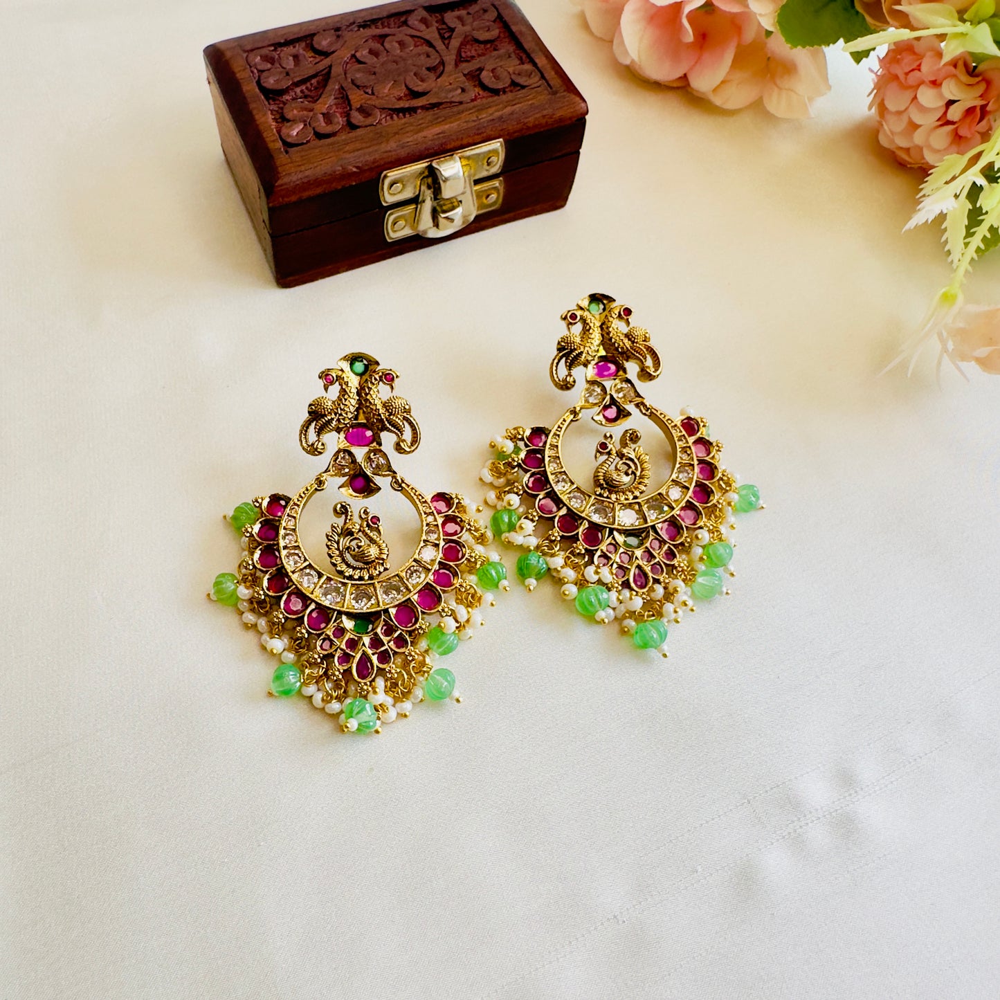 Peacock Design Green Beads Earrings