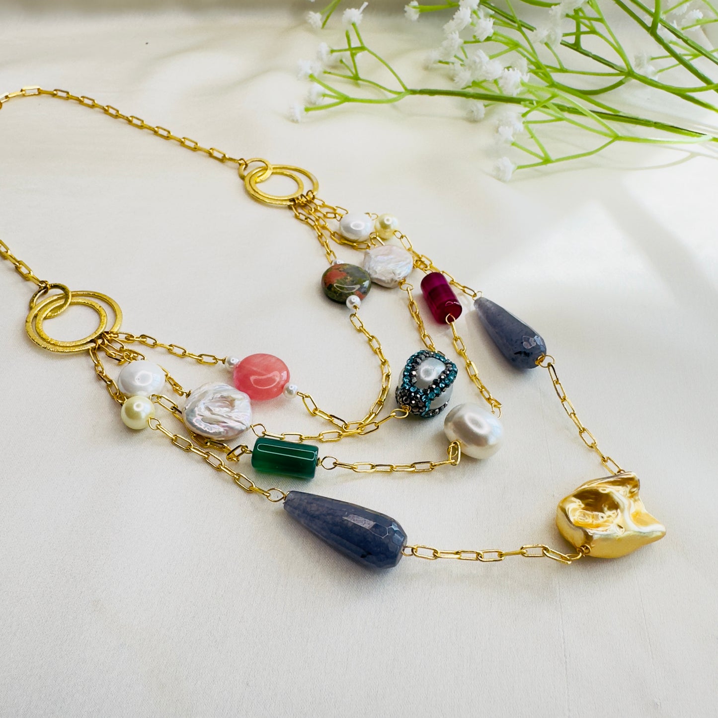 Natural Stone three layered Necklace