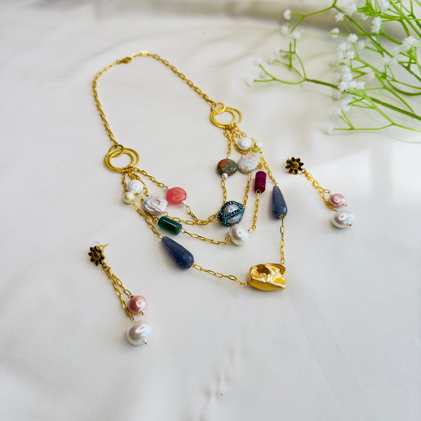 Natural Stone three layered Necklace