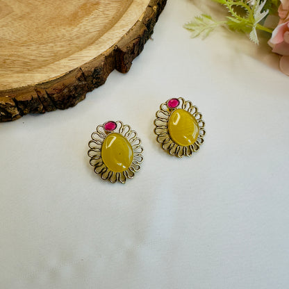 Golden Colorful Stud Earrings