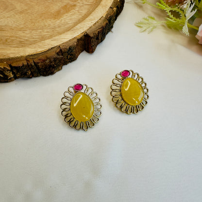 Golden Colorful Stud Earrings