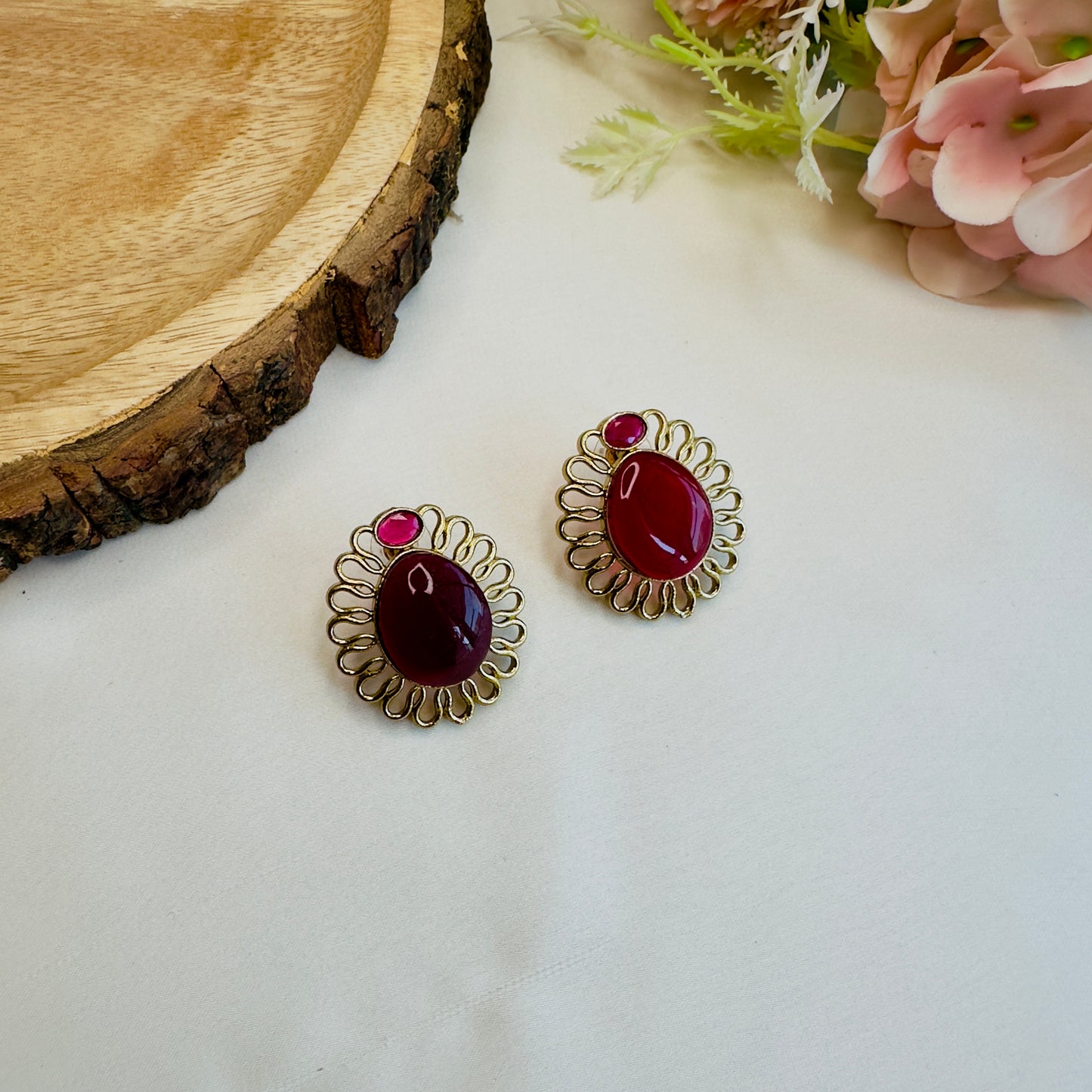 Golden Colorful Stud Earrings