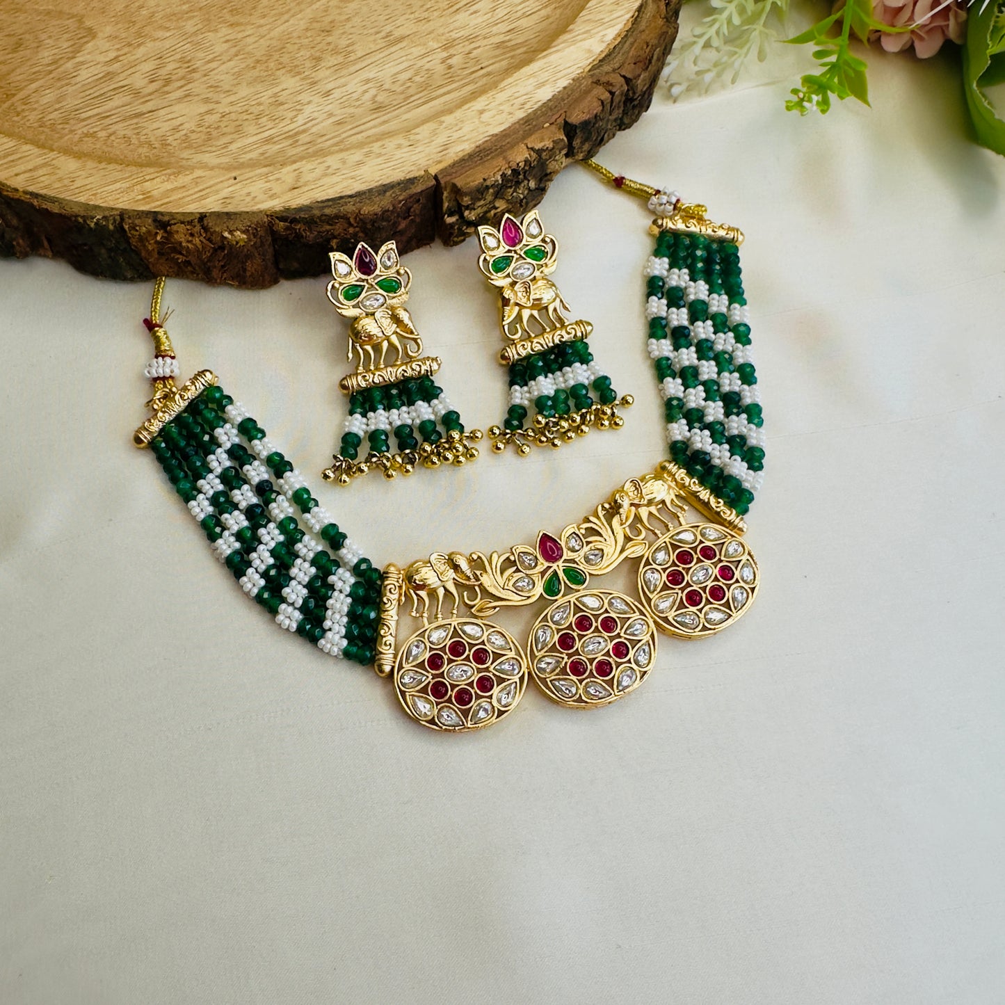 Elephant Motif Rajwadi Necklace Set