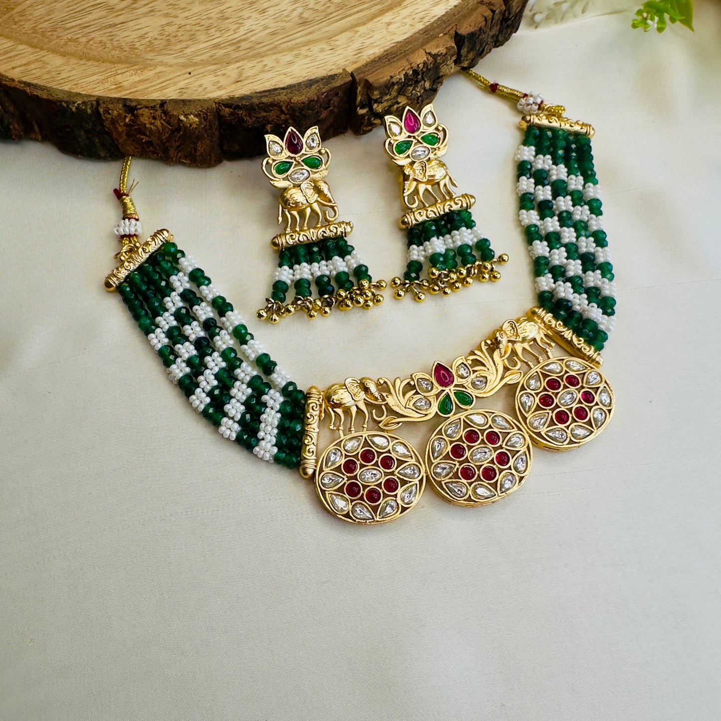Elephant Motif Rajwadi Necklace Set