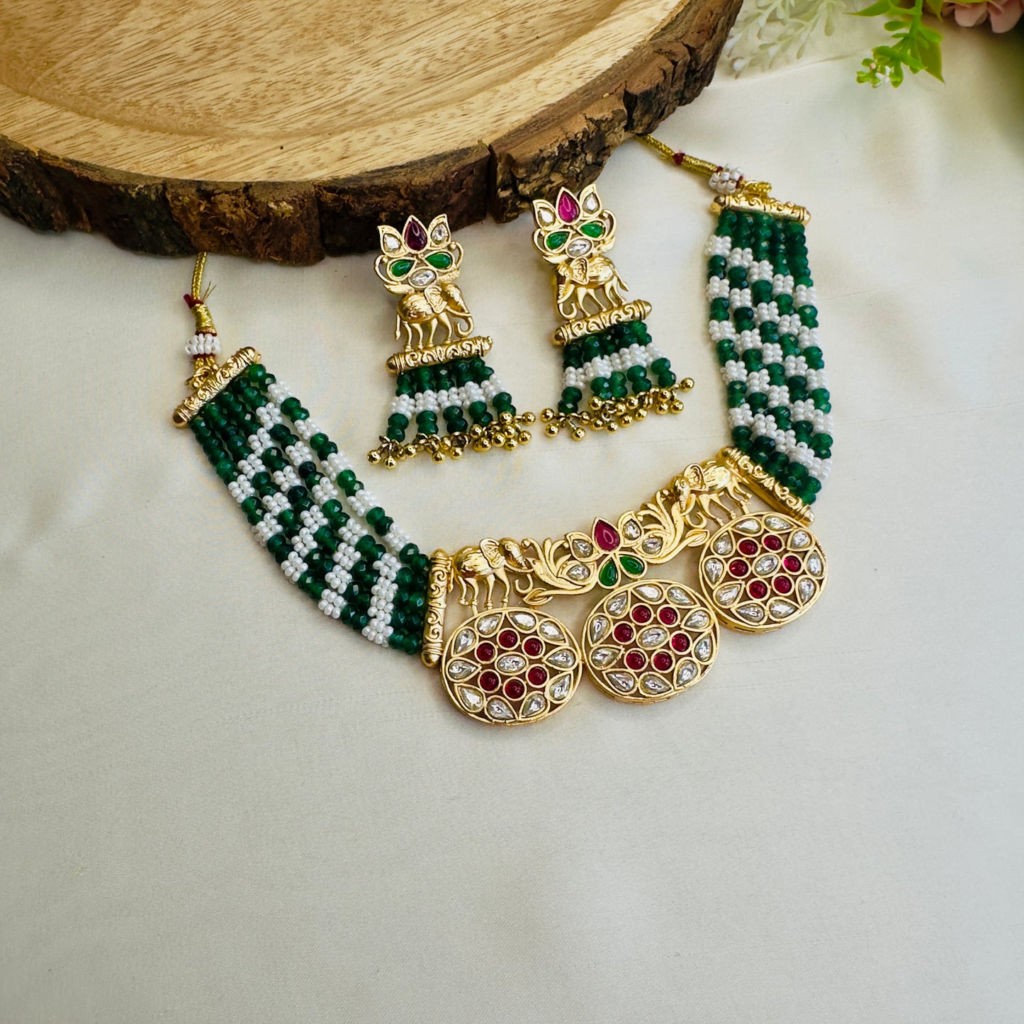 Elephant Motif Rajwadi Necklace Set