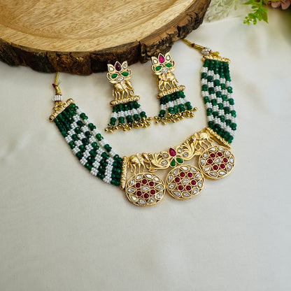 Elephant Motif Rajwadi Necklace Set