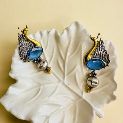 Silver Replica Dual tone Peacock Earrings