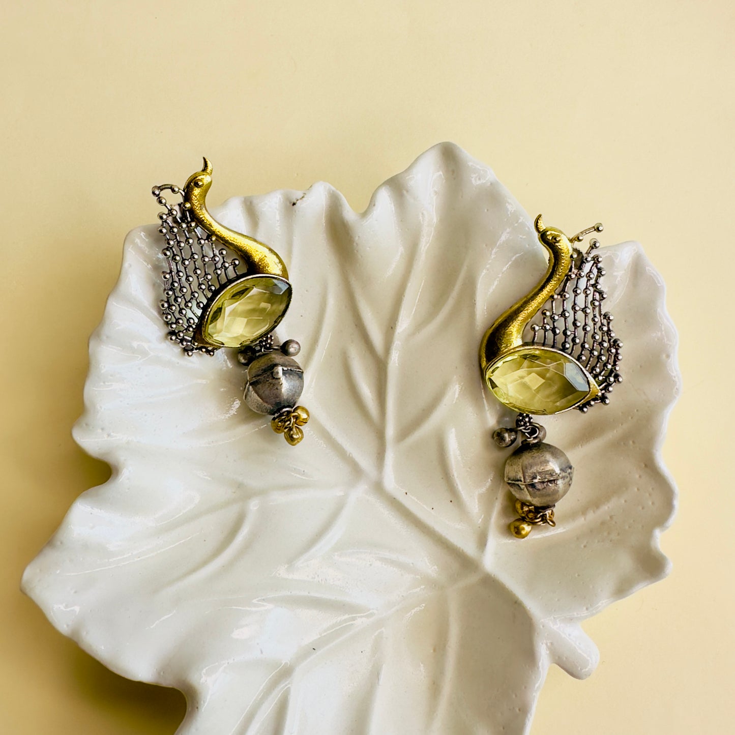 Silver Replica Dual tone Peacock Earrings