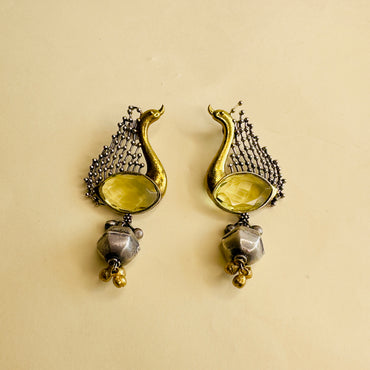 Silver Replica Dual tone Peacock Earrings