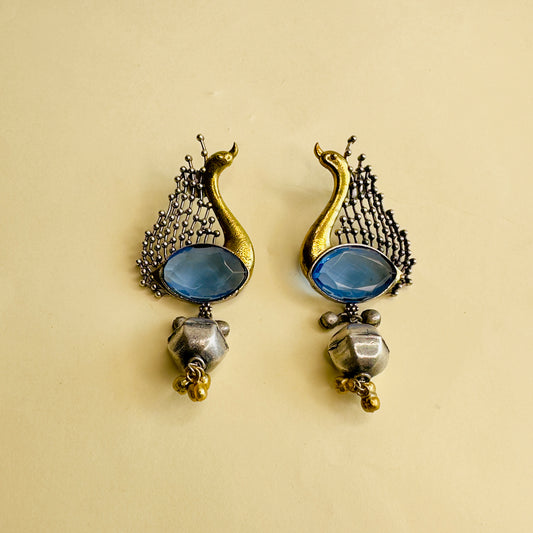 Silver Replica Dual tone Peacock Earrings