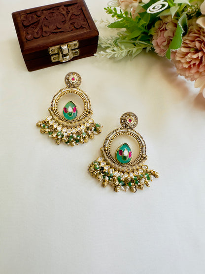 Mint Kundan Chandbali Earrings