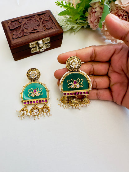 Mint Three Jhumki Earrings