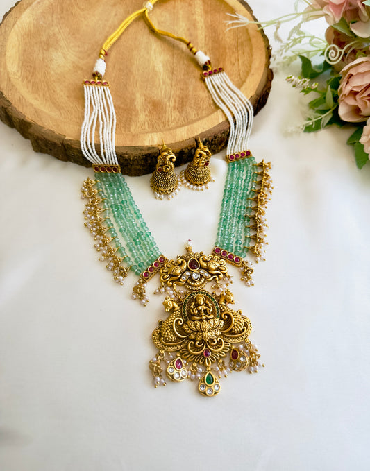 Laxmi ji Motif Mid Length Necklace Set