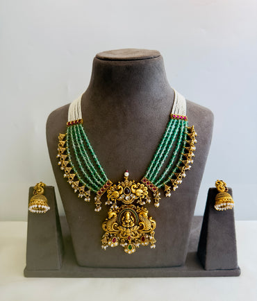 Laxmi ji Motif Mid Length Necklace Set