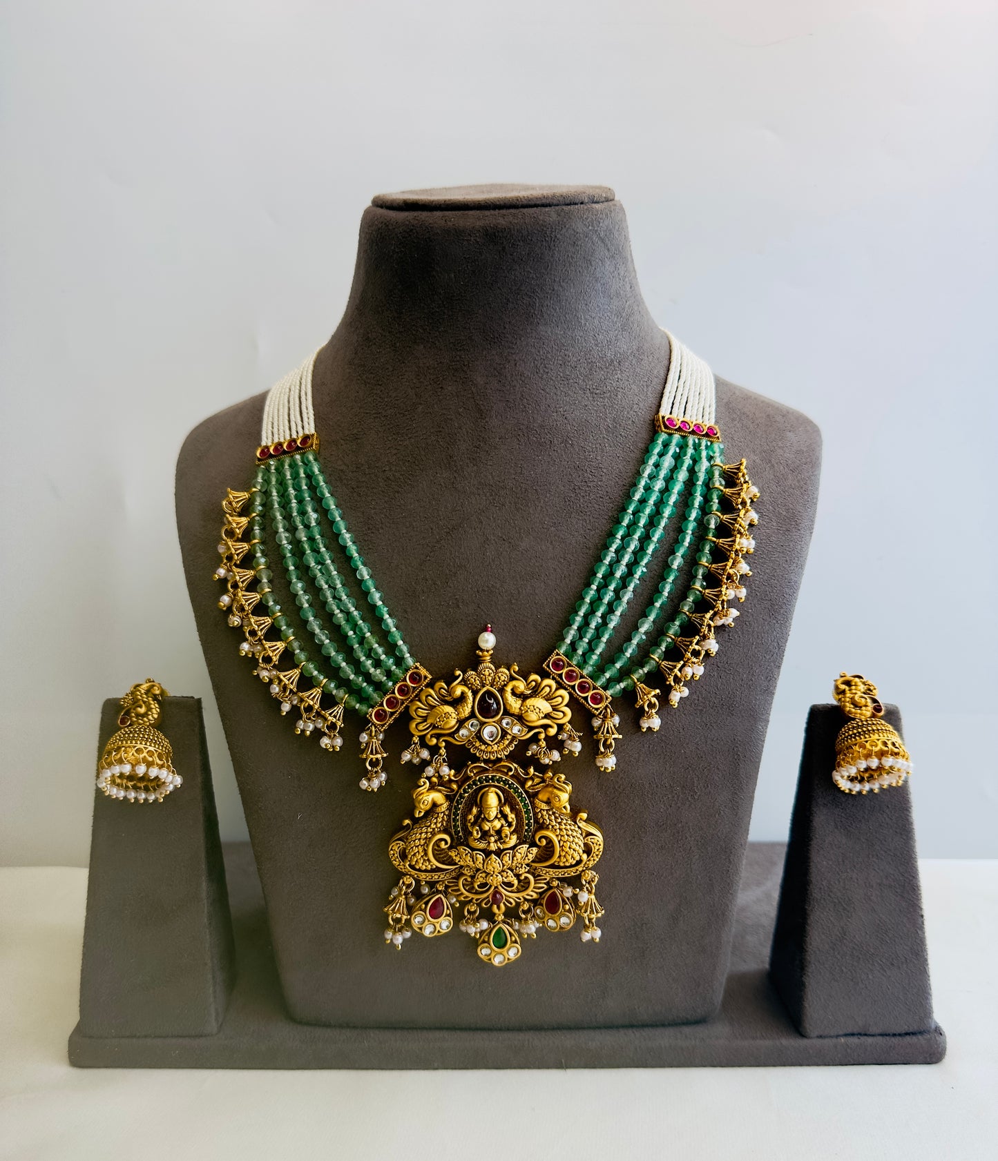 Laxmi ji Motif Mid Length Necklace Set