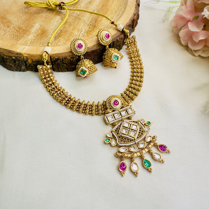 Multicolor Rajwadi Necklace with Jhumki