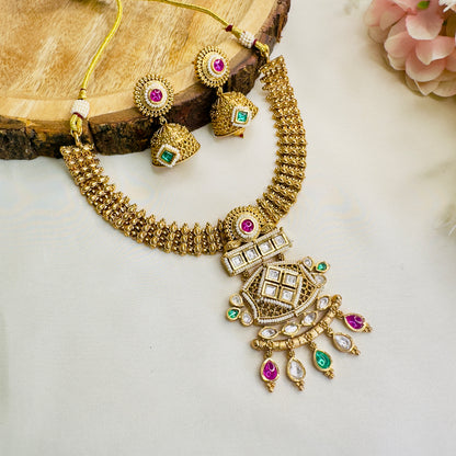 Multicolor Rajwadi Necklace with Jhumki