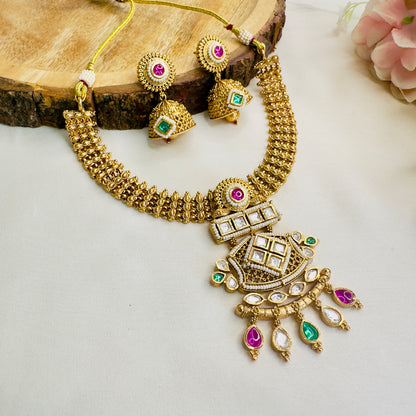 Multicolor Rajwadi Necklace with Jhumki