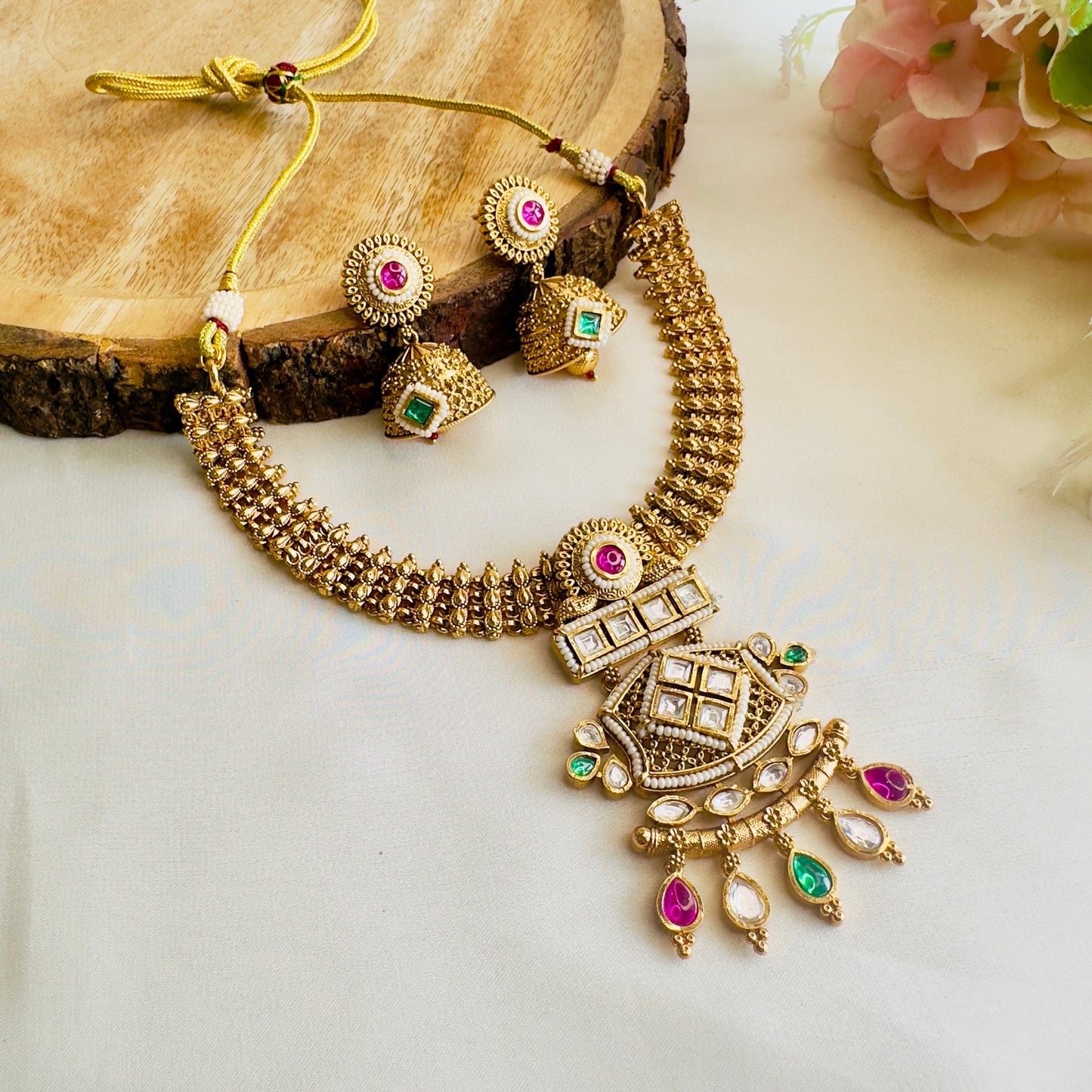 Multicolor Rajwadi Necklace with Jhumki