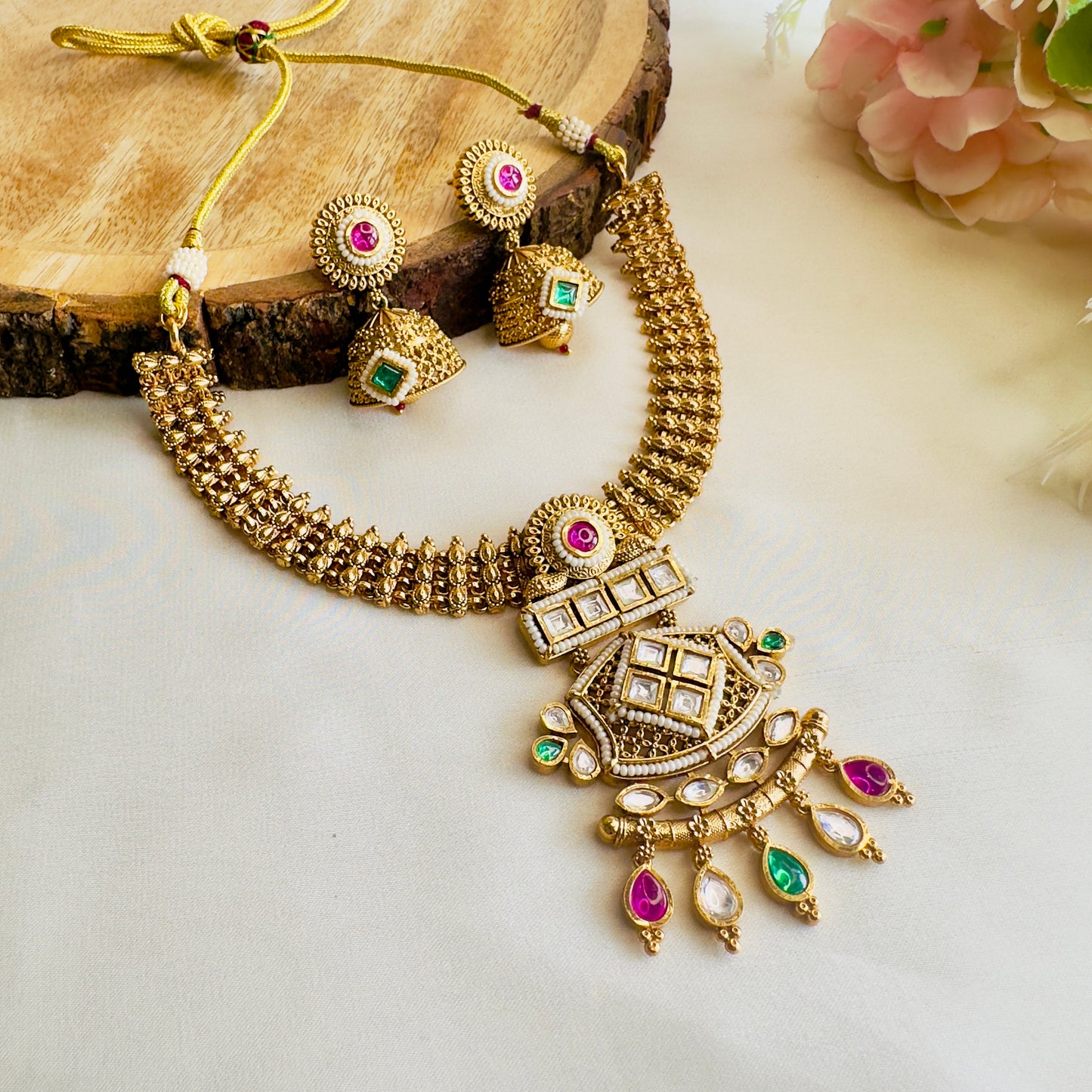 Multicolor Rajwadi Necklace with Jhumki