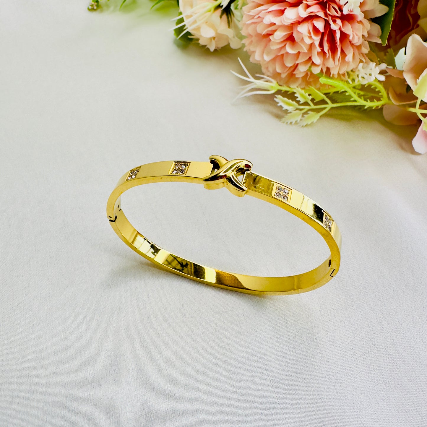 Stainless Steel 18K Gold Plated CZ X Bracelet