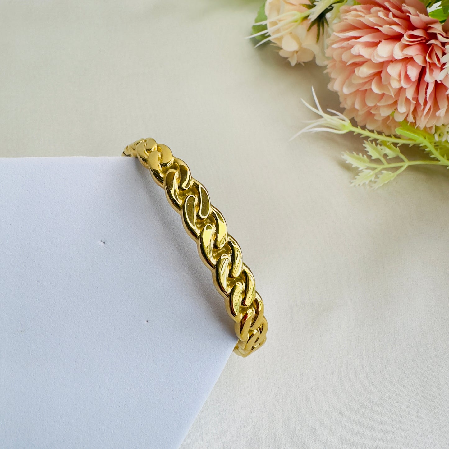 Stainless Steel 18K Gold Plated Twirl Pattern Bracelet