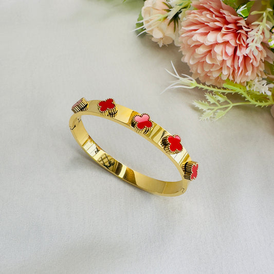 Stainless Steel Red Floral Bracelet