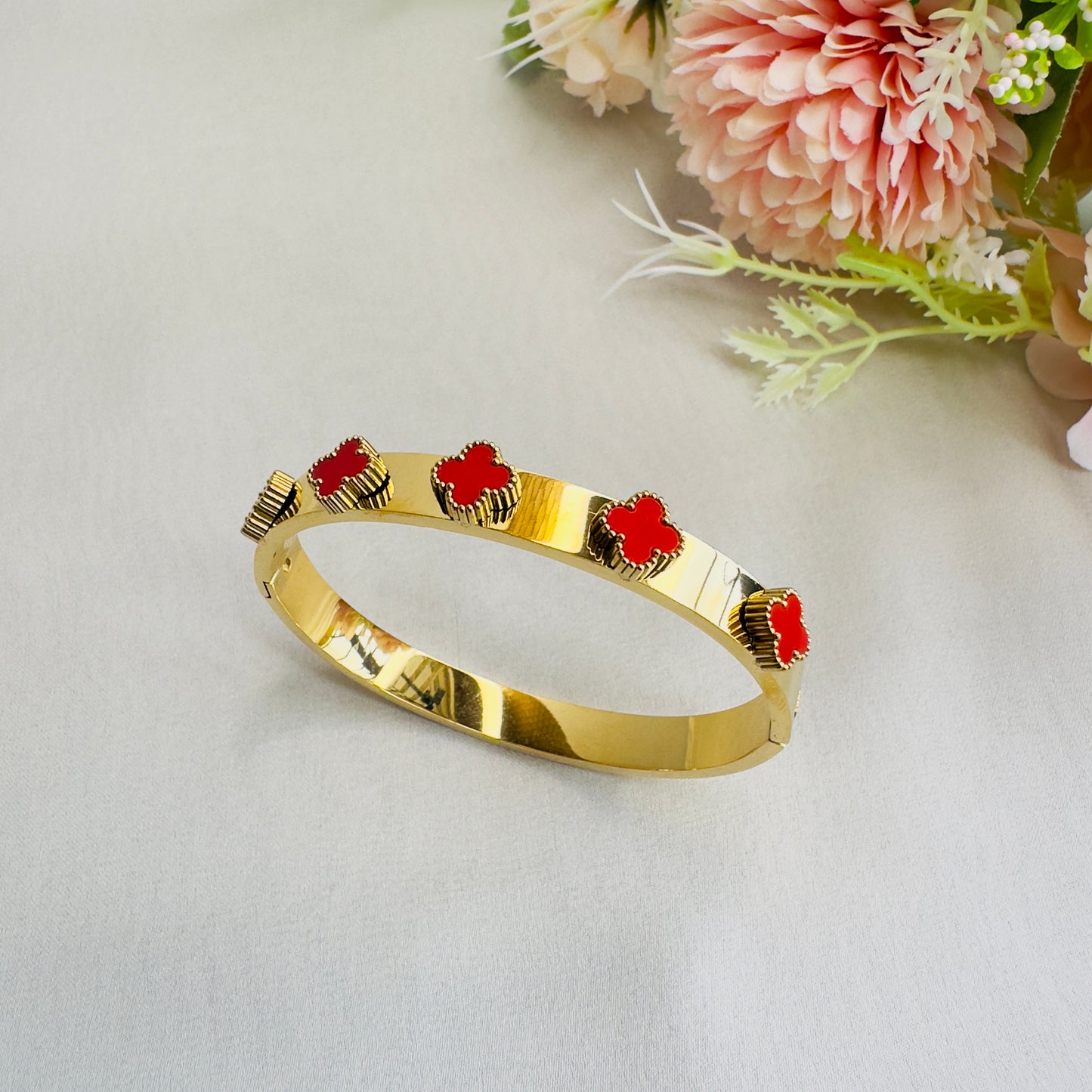 Stainless Steel Red Floral Bracelet