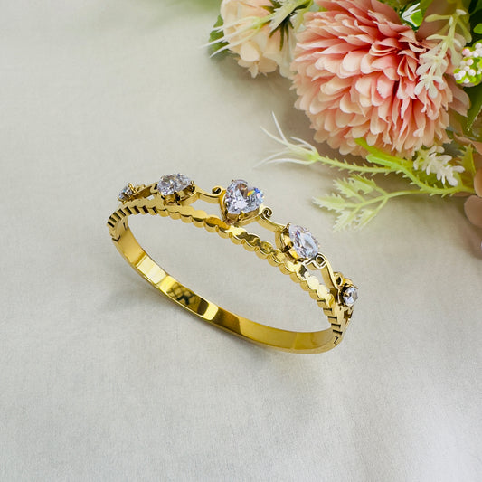 Stainless Steel 18K Gold Plated CZ Heart Bracelet