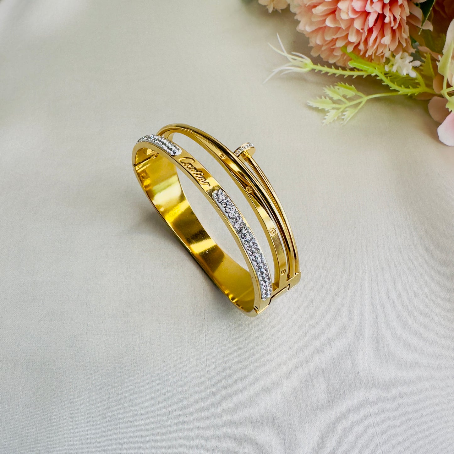 Stainless Steel 18K Gold Plated Cartier Nail Bracelet