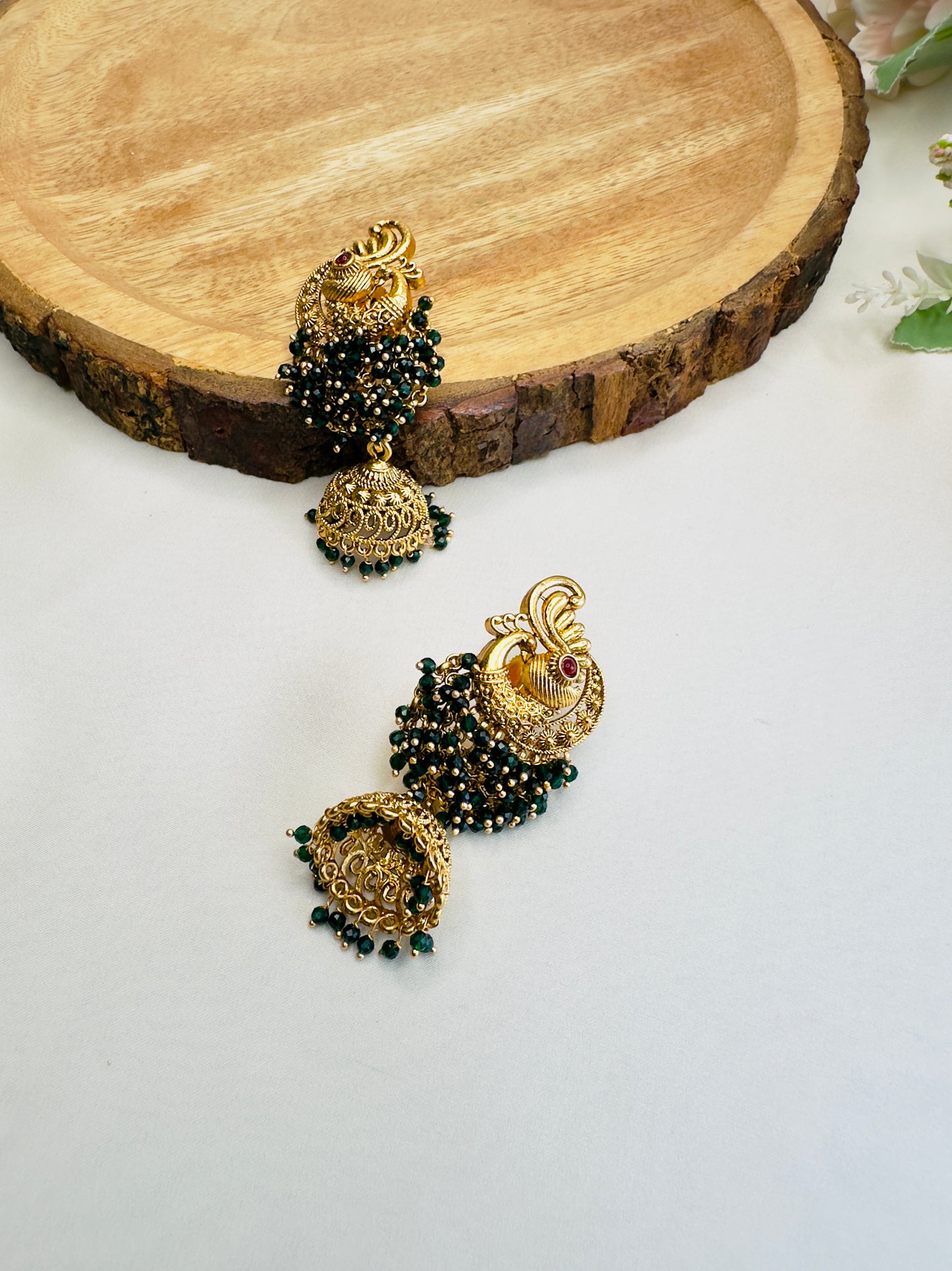Peacock Hydro beads Earrings