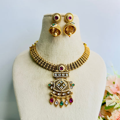 Multicolor Rajwadi Necklace with Jhumki