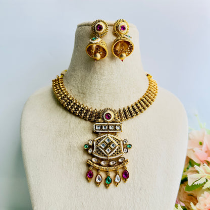 Multicolor Rajwadi Necklace with Jhumki