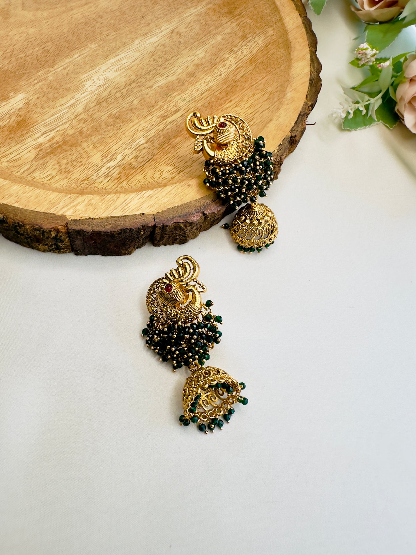 Peacock Hydro beads Earrings