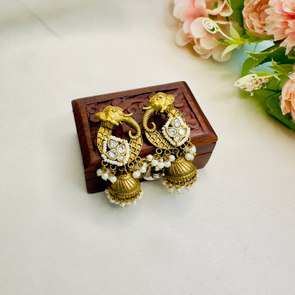 Elephant Motif Pachi Kundan small Jhumki Earrings