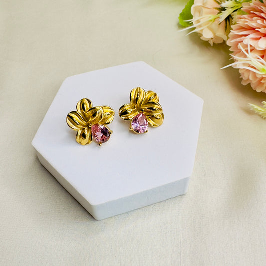 Stainless Steel 18K Gold Plating Floral Studs